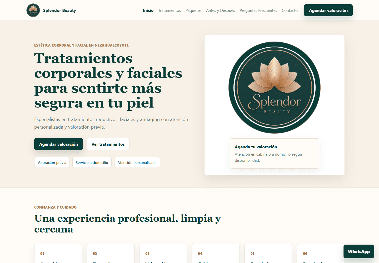 Vista previa de una pagina web para salon de belleza con servicios y citas.