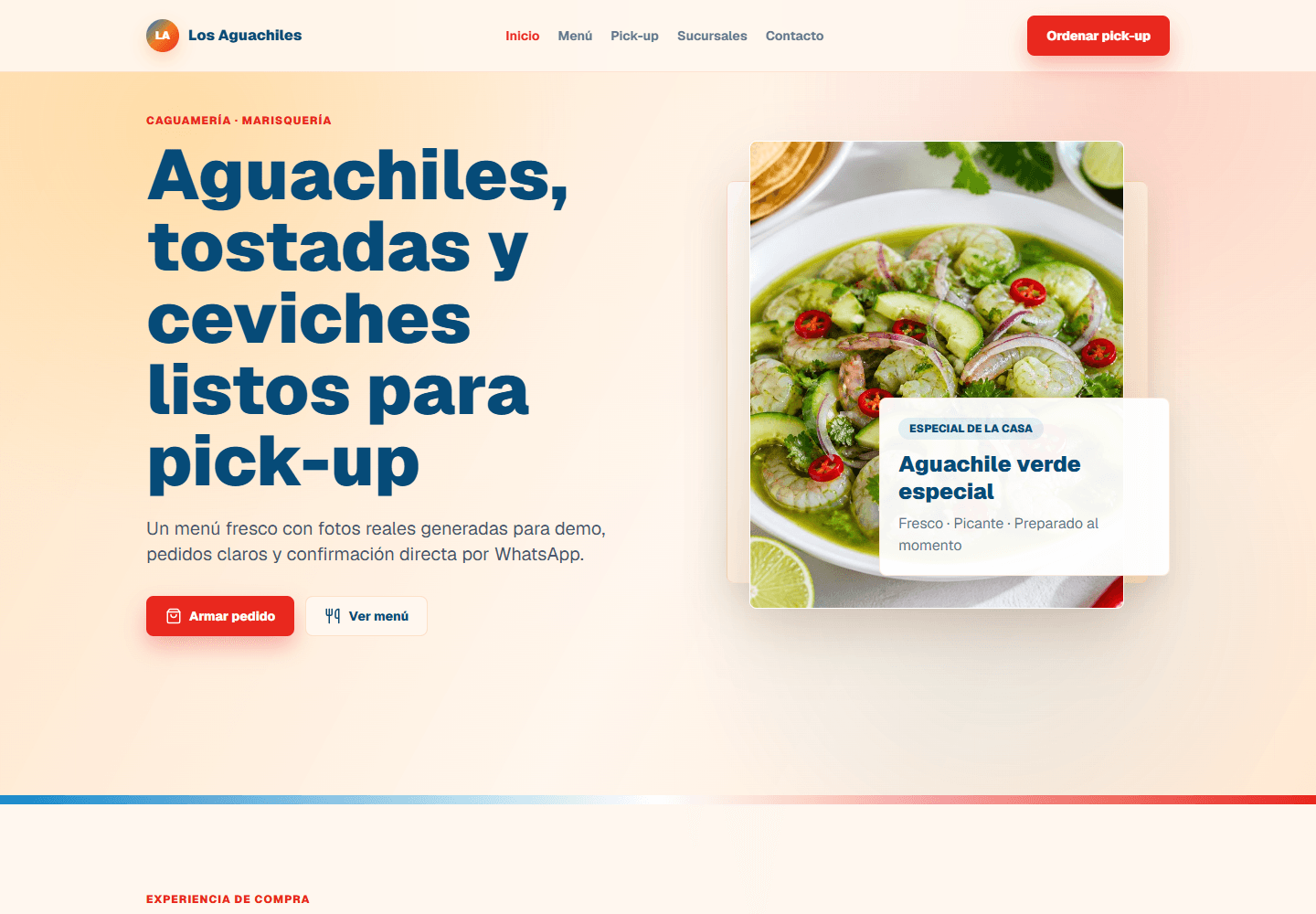 Vista previa de una pagina web para restaurante con menu y reservas.